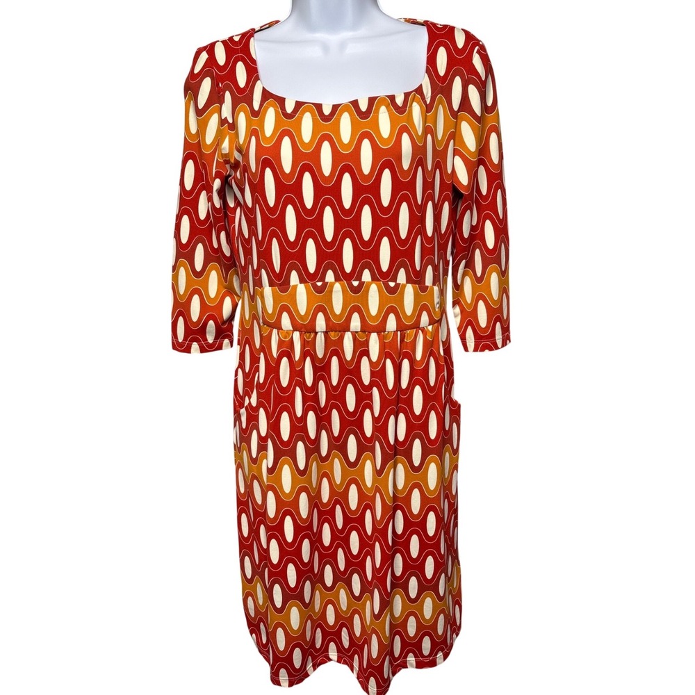 J.MCLAUGHLIN Orange Geometric Shift Dress w/Pockets‎ Sz XS 60s Mod Retro Stretch